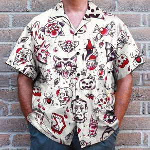 Fun Halloween Elements Tattoo Style Hawaiian Shirt