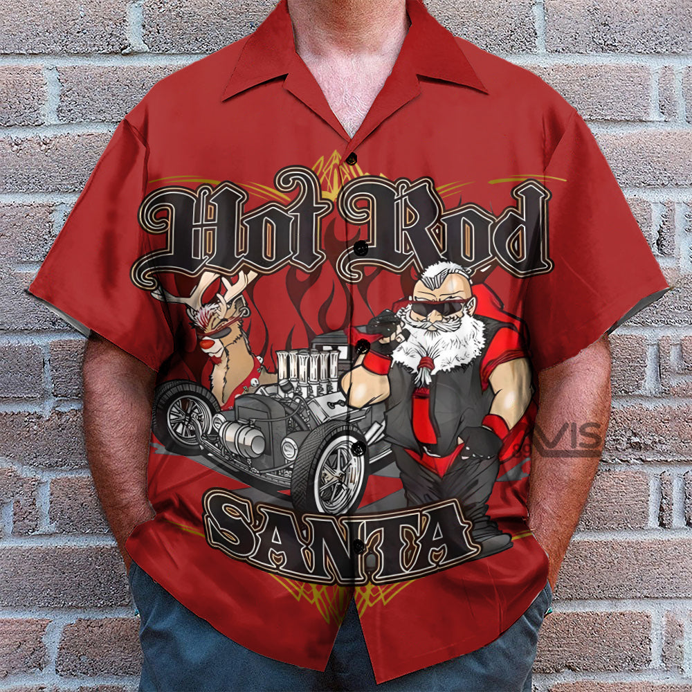 Christmas Fun Hot Rod Santa Car  - Hawaiian Shirt