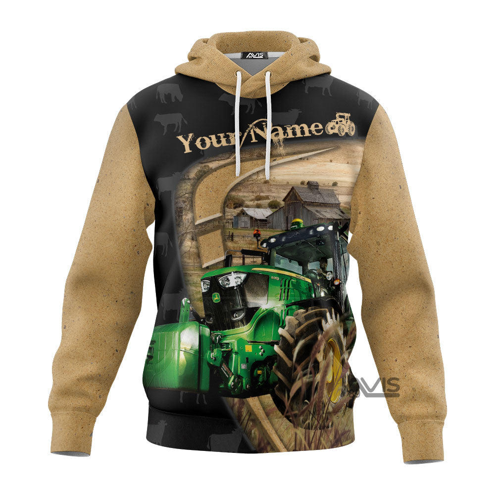 Personalized Name Uni Farm Tractor Black Yellow Hoodie