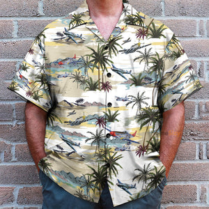 Aircraft Palm Tree On Island Pattern - Hawaiian Shirt