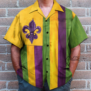 Mardi Gras Flag Green Yellow Purple Fleur Delis - Hawaiian Shirt