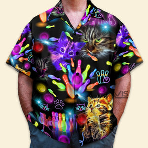 Neon Kitty Play Bowling In The Dark Colorful - Hawaiian Shirt