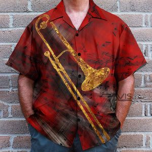 Red Jazz Trombone Art Hawaiian Shirt For Men & Women