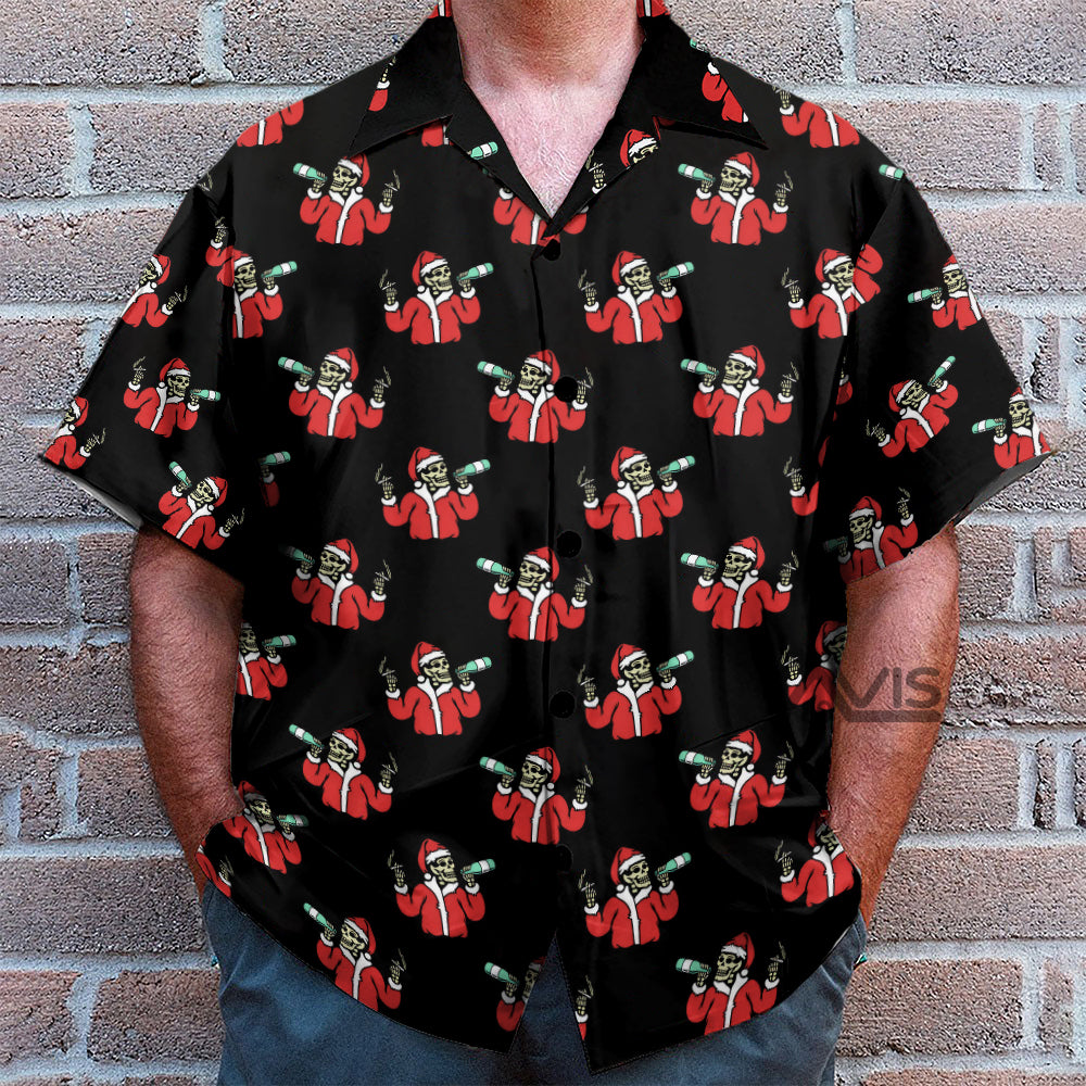 Skeleton Drinking In Santa Costume - Christmas Gift- Hawaiian Shirt