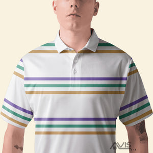 Mardi Gras White Striped - Polo Shirt