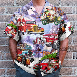 Santa Hot Rod Christmas Tree Merry Xmas - Hawaiian Shirt