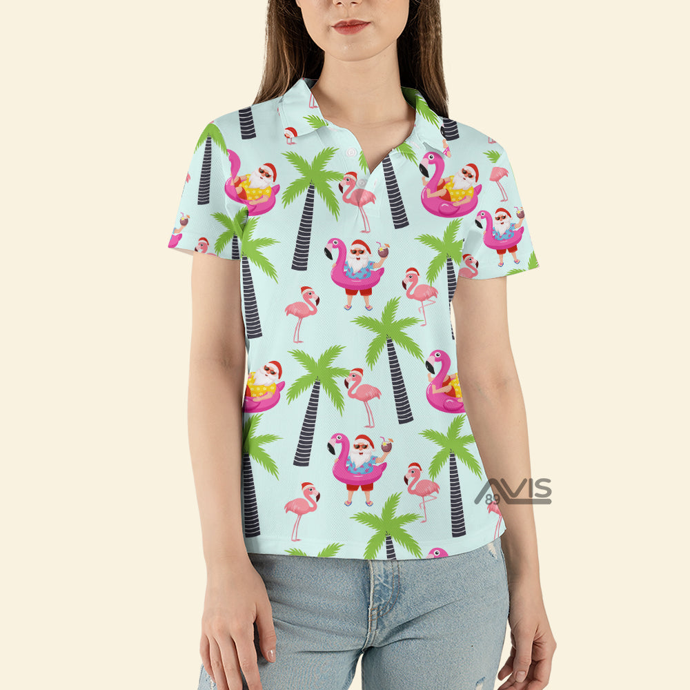 Avis89 Santa Claus With Flamingo Christmas In July - Women Polo Shirt 