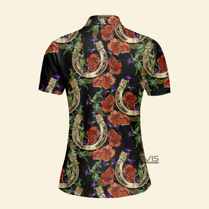 Avis89 Gold Horseshoe Red Poppies Flowers - Women Polo Shirt