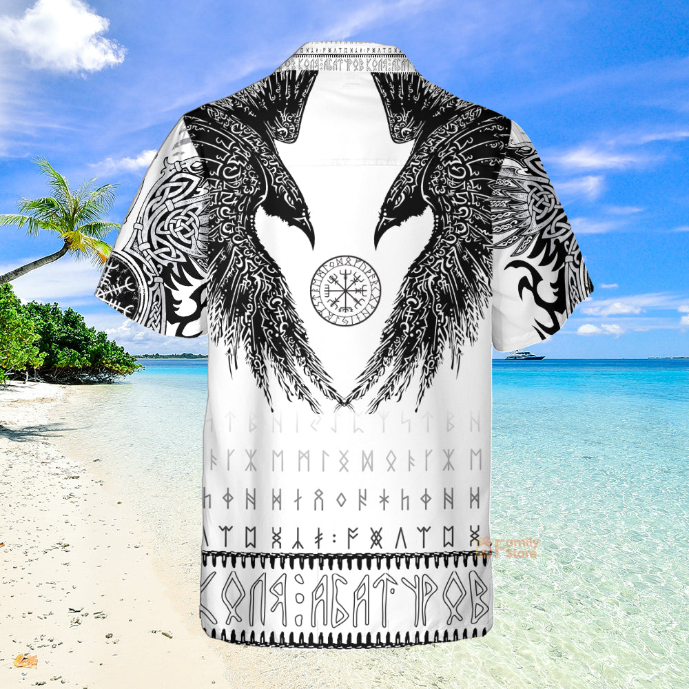 Viking Black Runic Raven Scandinavian Hawaiian Shirt