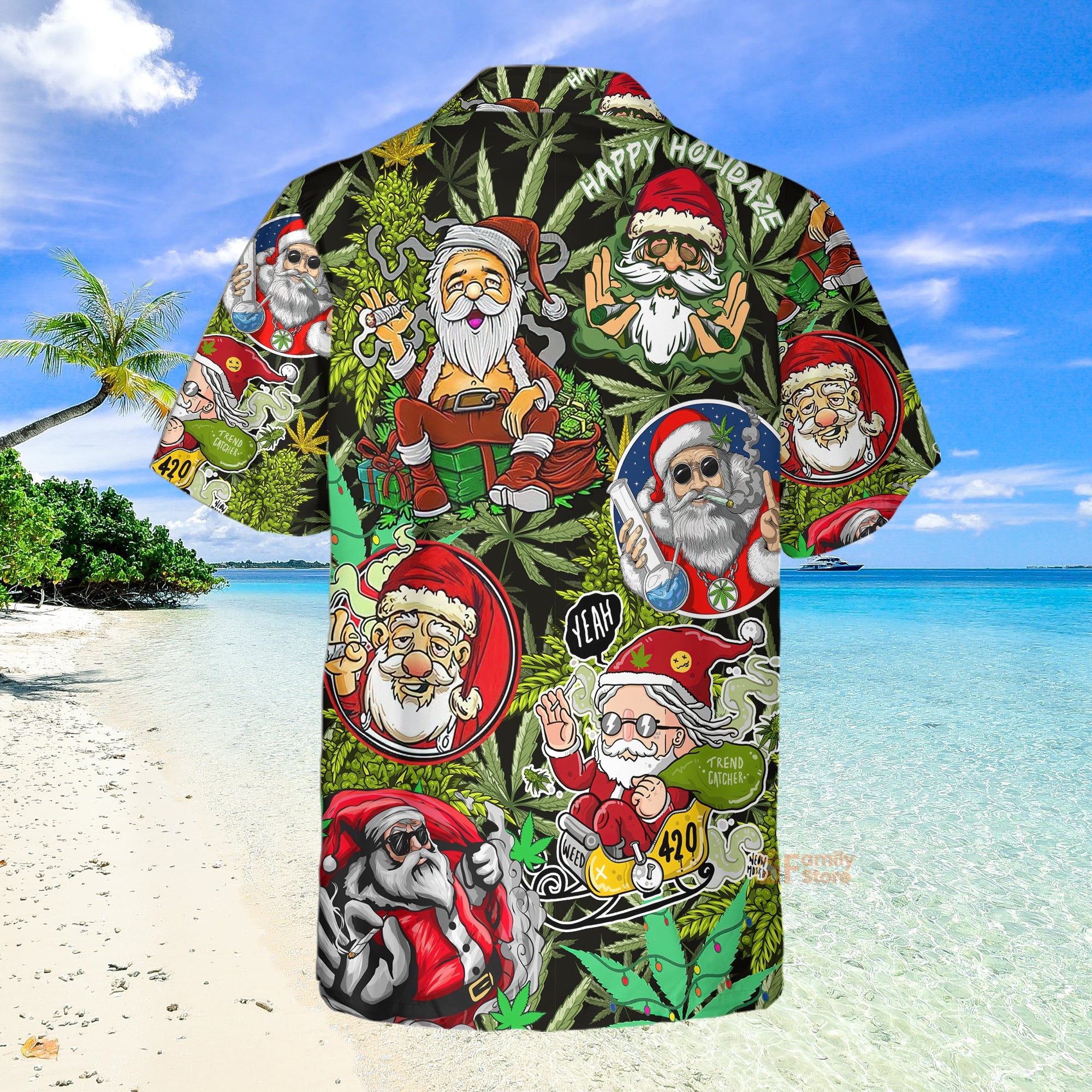 Christmas Weed Smoking Santa Hippie Hawaiian Shirt