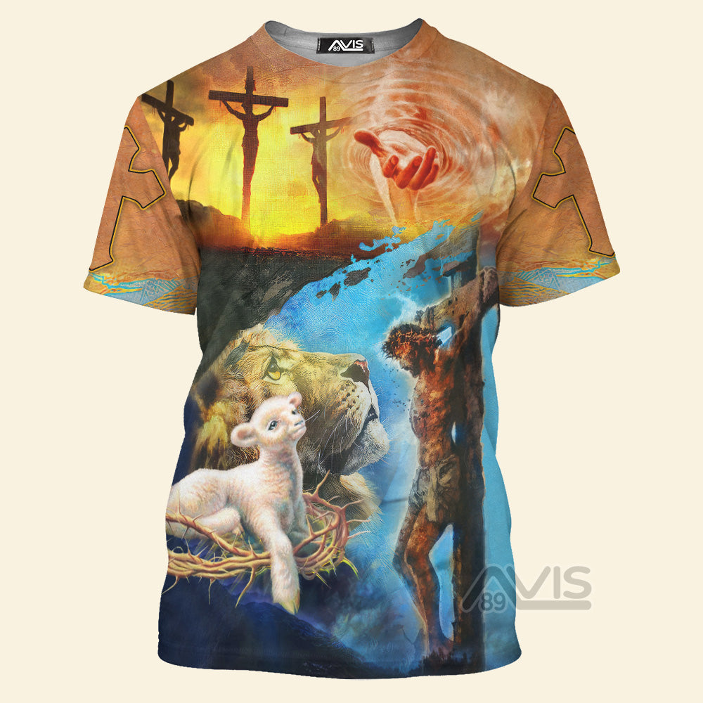 Avis89 Jesus Give A Hand And Lion Goat - 3D Tshirt