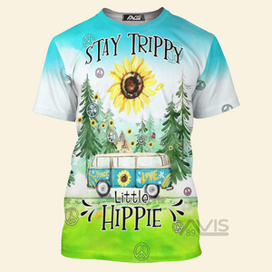 Avis89 Hippie Stay Trippy Little Hippie Bus On The Road - 3D TShirt 