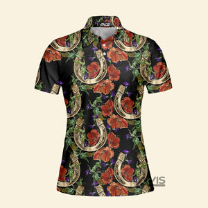 Avis89 Gold Horseshoe Red Poppies Flowers - Women Polo Shirt