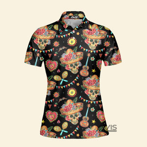 Avis89 Cinco De Mayo Mexico Skull Flower And Guitar - Women Polo Shirt