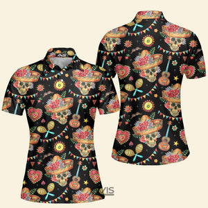 Avis89 Cinco De Mayo Mexico Skull Flower And Guitar - Women Polo Shirt