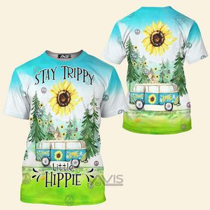 Avis89 Hippie Stay Trippy Little Hippie Bus On The Road - 3D TShirt 