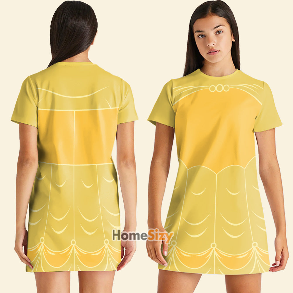 Beauty And The Beast Belle Yellow Ball  Cosplay Costume - Tshirt Dress