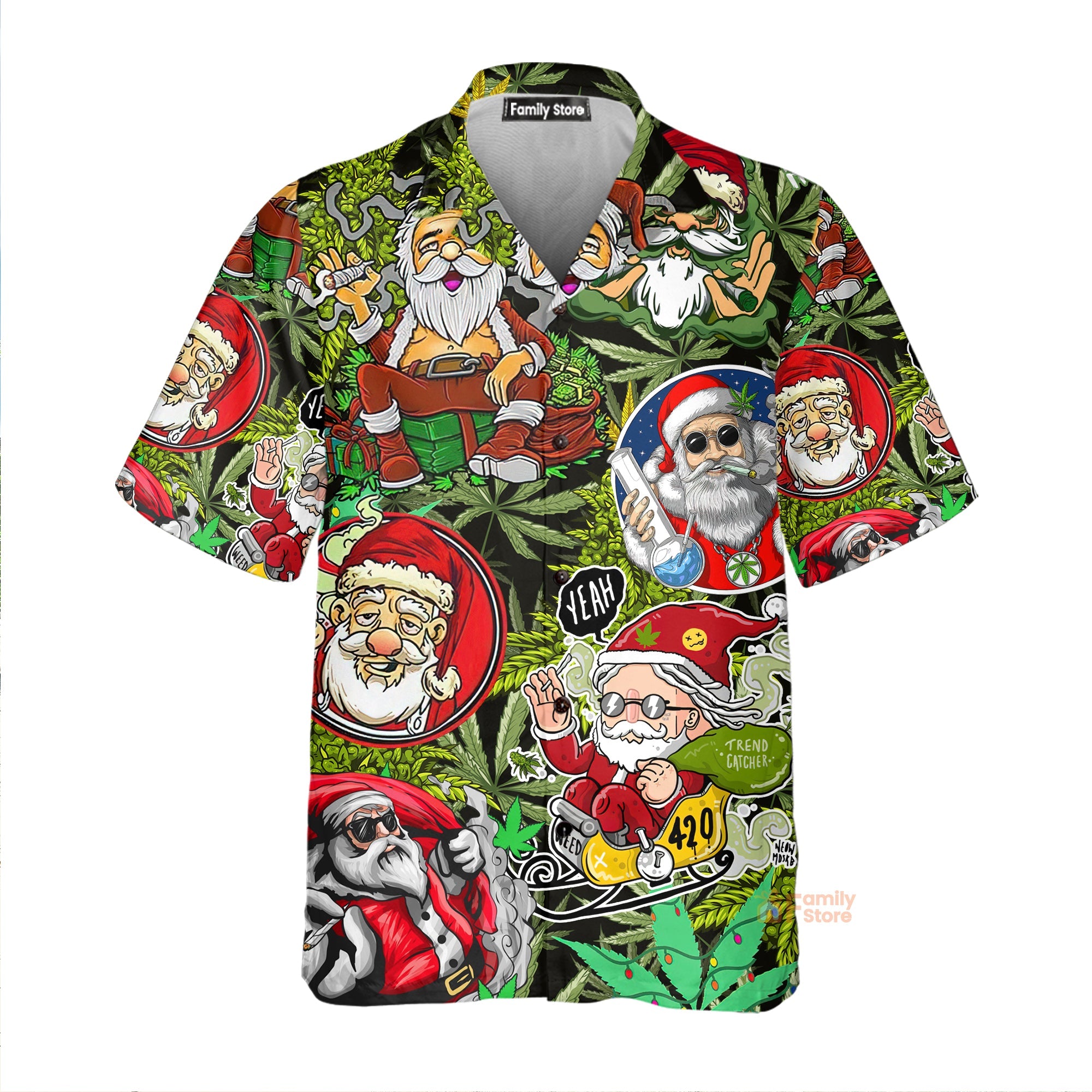 Christmas Weed Smoking Santa Hippie Hawaiian Shirt