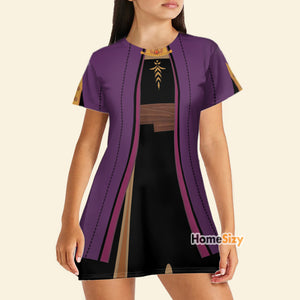 Anna Purple Frozen 2 Cosplay Costume - Tshirt Dress