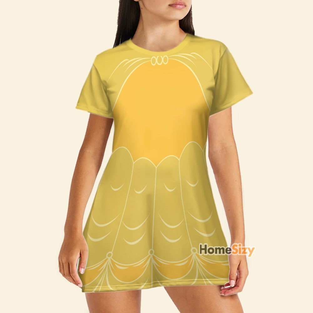 Beauty And The Beast Belle Yellow Ball  Cosplay Costume - Tshirt Dress