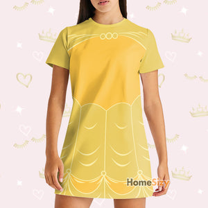 Beauty And The Beast Belle Yellow Ball  Cosplay Costume - Tshirt Dress