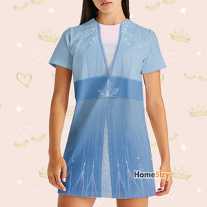 Elsa Frozen Blue Cosplay Costume - Tshirt Dress