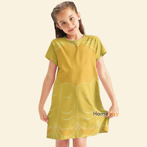 Beauty And The Beast Belle Yellow Ball  Cosplay Costume - Tshirt Dress