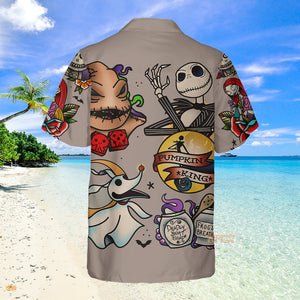 Halloween Elements Nightmare Skeleton And Dead Ghost Tattoos Hawaiian Shirt