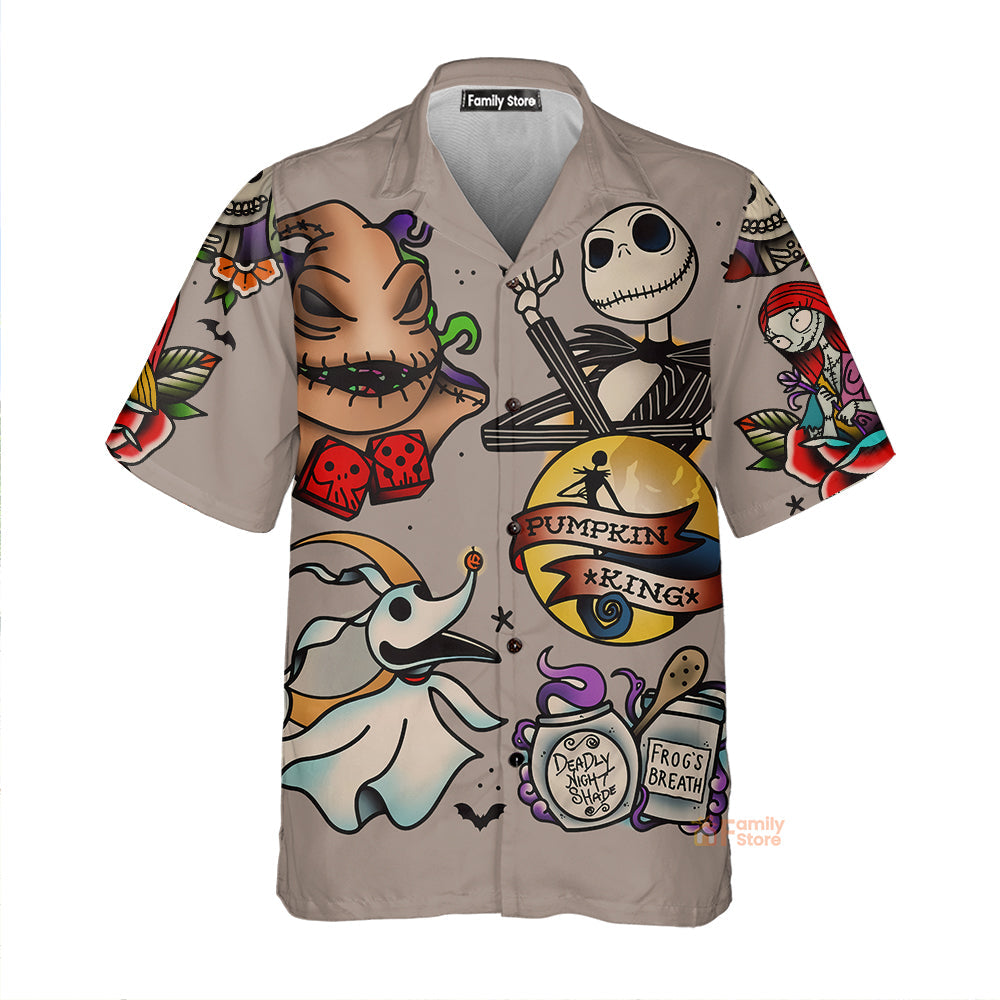 Halloween Elements Nightmare Skeleton And Dead Ghost Tattoos Hawaiian Shirt