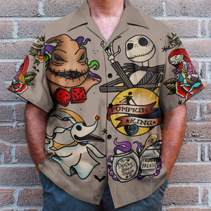 Halloween Elements Nightmare Skeleton And Dead Ghost Tattoos Hawaiian Shirt