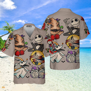 Halloween Elements Nightmare Skeleton And Dead Ghost Tattoos Hawaiian Shirt