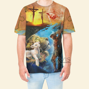 Avis89 Jesus Give A Hand And Lion Goat - 3D Tshirt