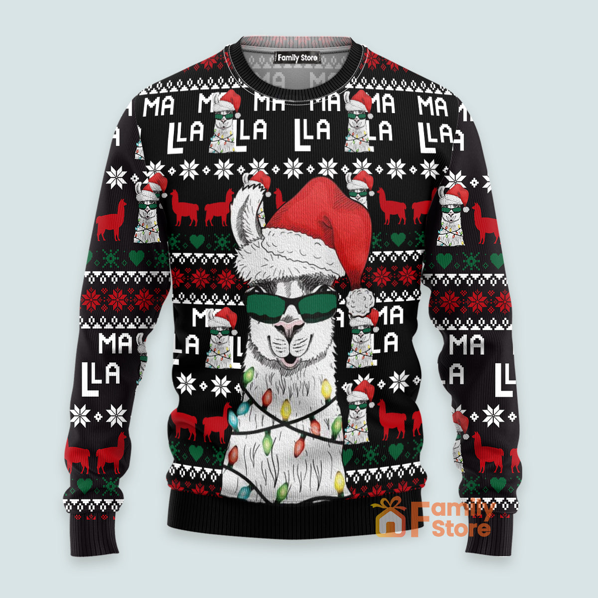 Funny Llama Christmas Light Ugly Sweater