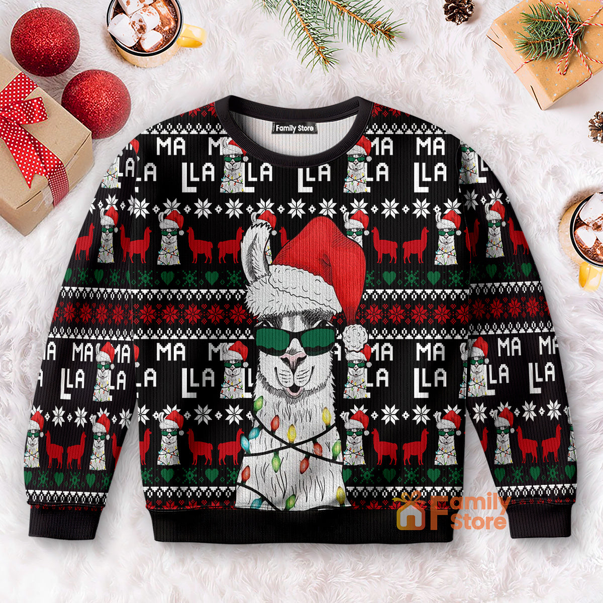 Funny Llama Christmas Light Ugly Sweater