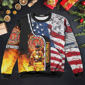 Firefighter USA Flag Christmas Ugly Sweater