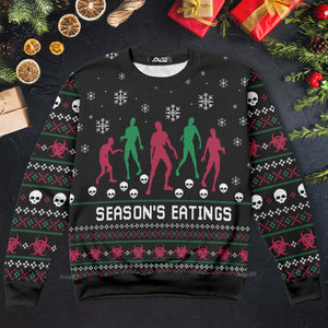 Zoombie Season Eatings Christmas Blue Ugly Sweater