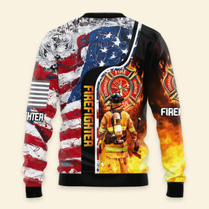 Firefighter USA Flag Christmas Ugly Sweater