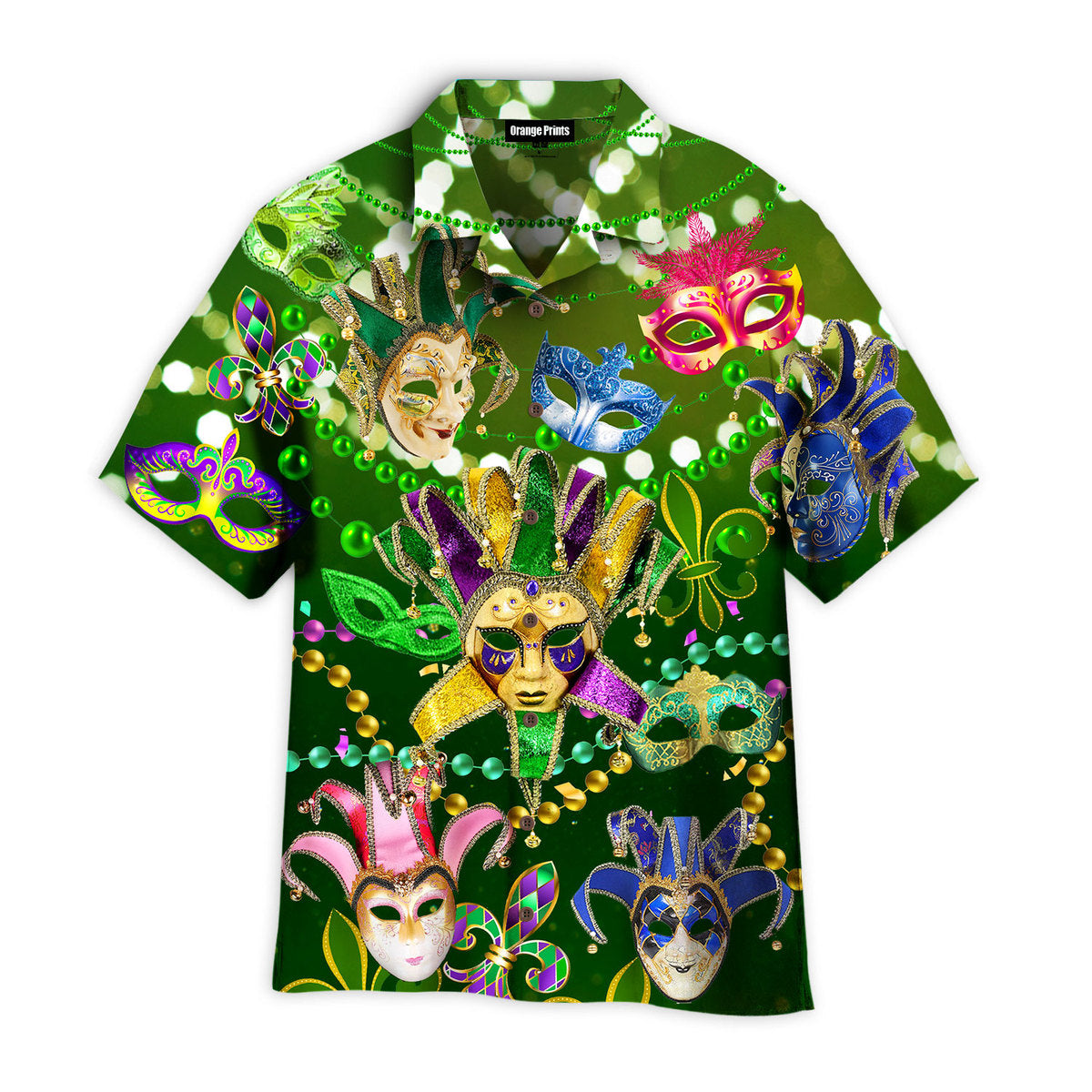 Mardi Gras Masks Carnival Green Light Aloha Hawaiian Shirt For Men Women