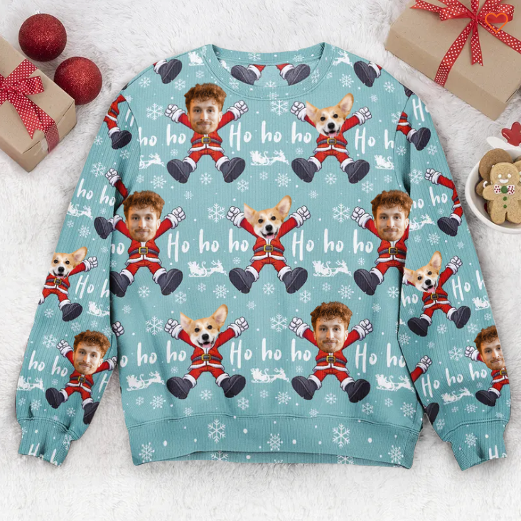 Custom Face Hohoho Christmas Family Santa Claus - Personalized Ugly Sweater