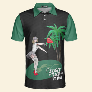 Avis89 Just Tap It In Funny Black And Green Golf - Men Polo Shirt