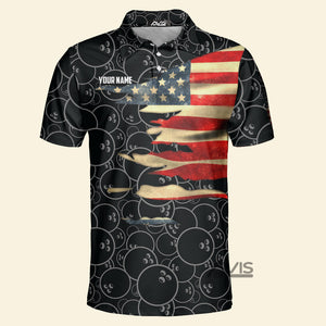 Avis89 Custom Name Bowling American Flag Eagle - Personalized Men Polo Shirt