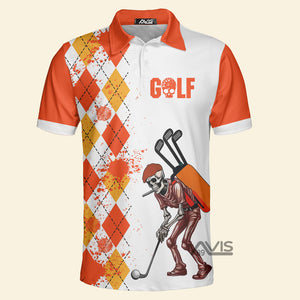 Avis89 Skull Golf Orange Yellow Golf - Men Polo Shirt