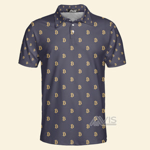 Avis89 QT206255La Seamless Pattern Sign Bitcoin Polo Shirt, Navy Blue And Gold Polo Shirt, Best Cryptocurrency Shirt For Men