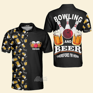 Avis89 Custom Name Bowling And Beer Black Sport - Personalized Men Polo Shirt