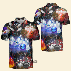 Avis89 Colorful Bowling Black Multicolor Flashlight - Men Polo Shirt