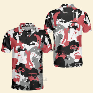 Red And White Camouflage Golf - Polo Shirt 