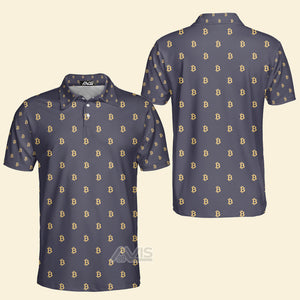 Avis89 QT206255La Seamless Pattern Sign Bitcoin Polo Shirt, Navy Blue And Gold Polo Shirt, Best Cryptocurrency Shirt For Men