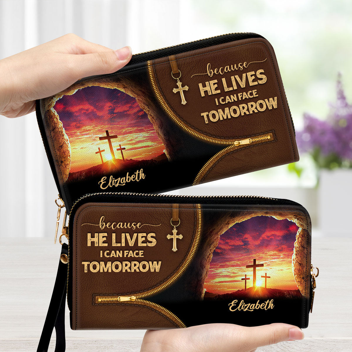 Because He Lives, I Can Face Tomorrow - Scripture Gifts For Women Of God - Personalized Clutch Purses - AT4080710