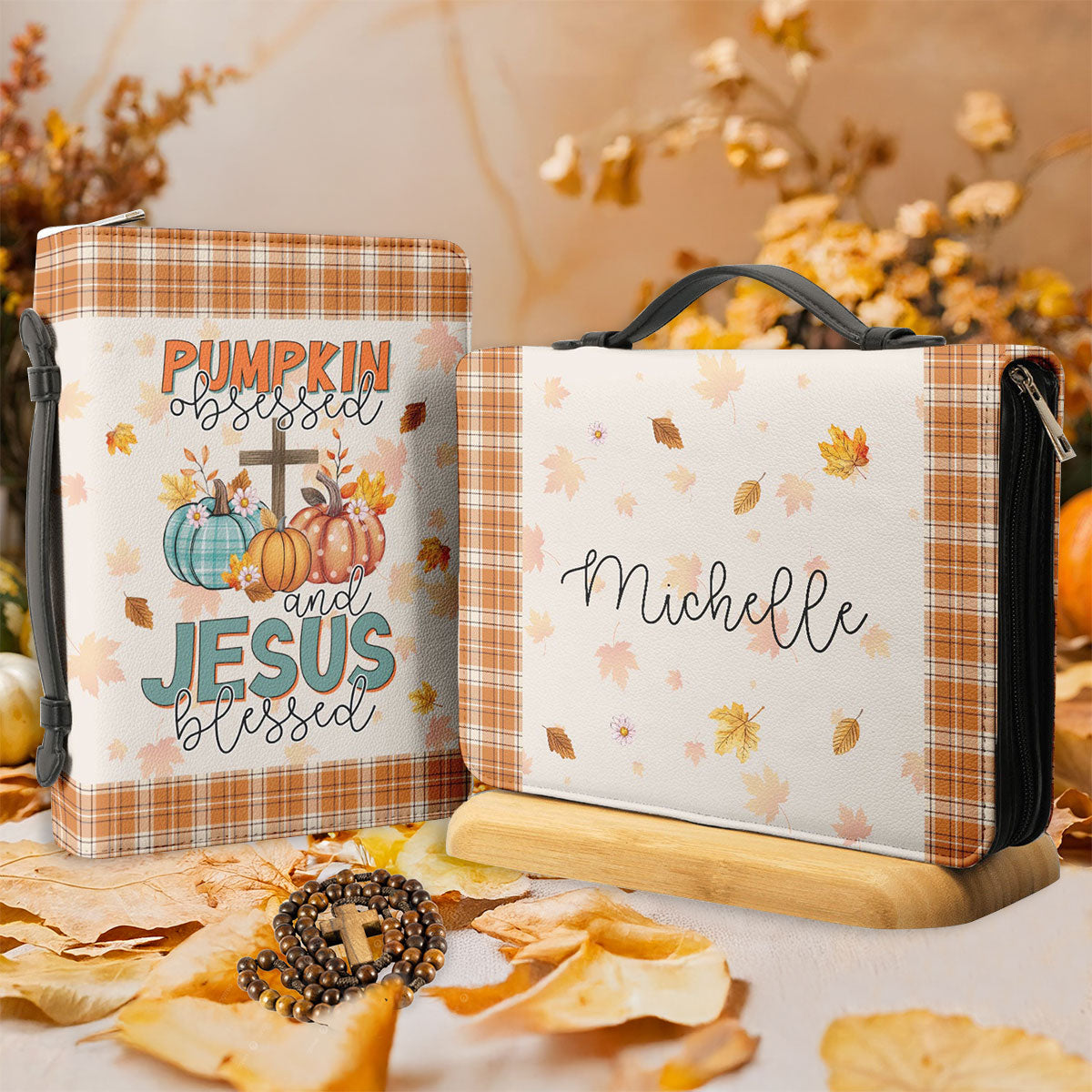 Pumpkin Obsessed And Jesus Blessed - Leather Bible Cover