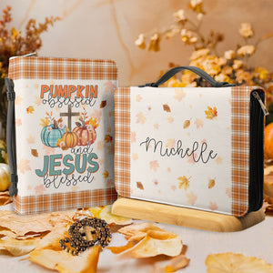 Pumpkin Obsessed And Jesus Blessed - Leather Bible Cover